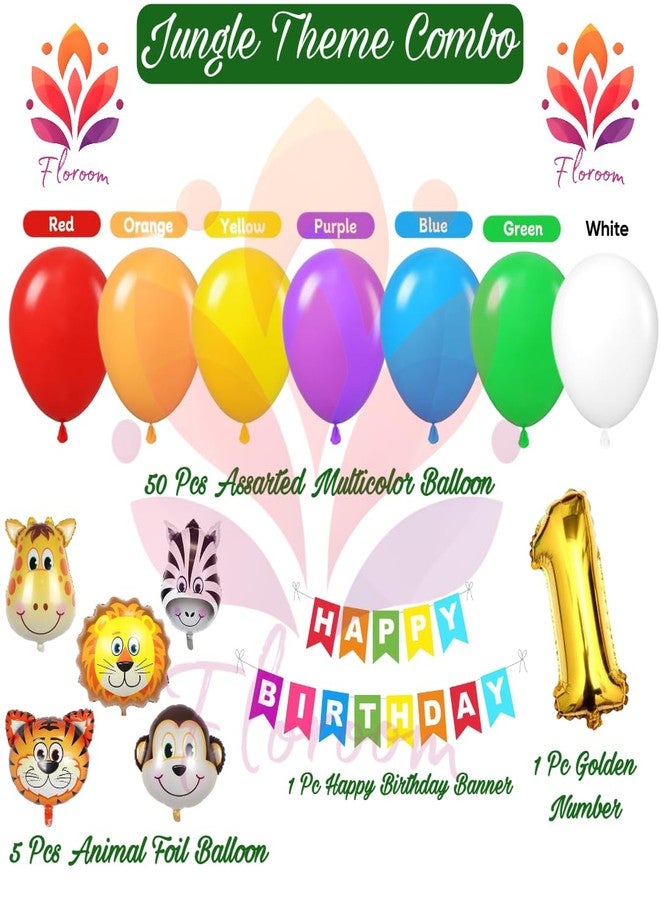 Floroom Jungle Safari Theme Birthday Decoration - 57 Pcs Animal Theme For 1st Birthday Decorations Boys Girls, Animal Foil Metallic Balloons for Decoration Items (HBD_Jungle Theme_1) - Image 2
